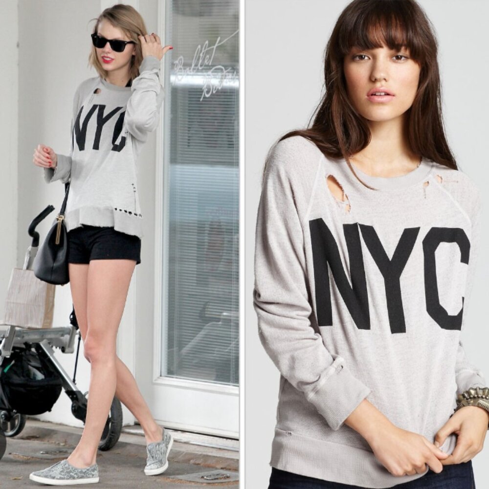 WILDFOX RARE NYC DISTRESSED SWEATSHIRT AS SEEN ON TAYLOR SWIFT SIZE XS